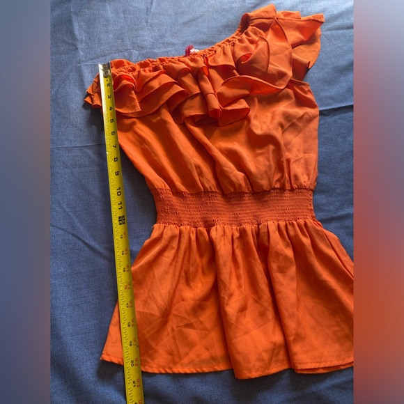 Picky girl | Orange Ruffled Women's Top sz M - Picture 5 of 9